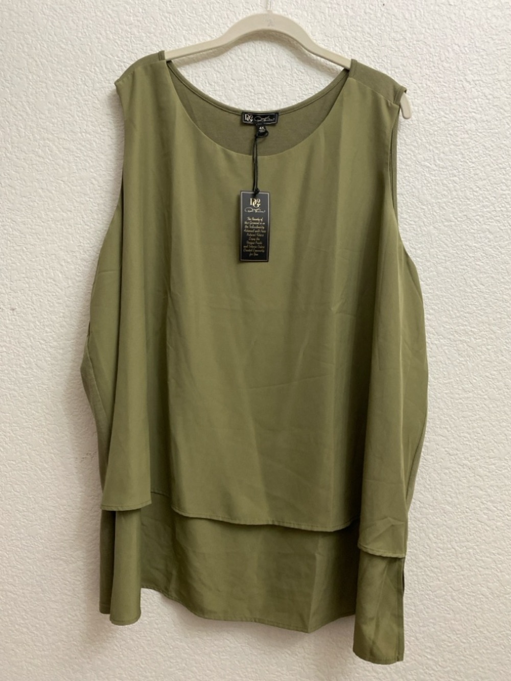 DG2 by Diane Gilman 4X Olive Green Layered Cold Shoulder Tunic Top NWT